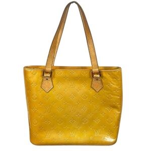 Louis Vuitton Houston Patent Leather Yellow Gold Shoulder Tote Bag Embossed
